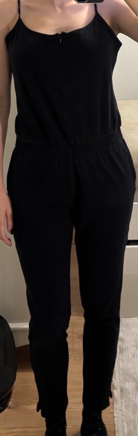 Siyah Süet V Yakalı Kadın Tulum - Görsel 2