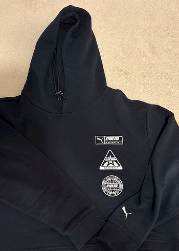 Siyah Kapüşonlu Baskılı Kadın Crop Sweatshirt - Görsel 4