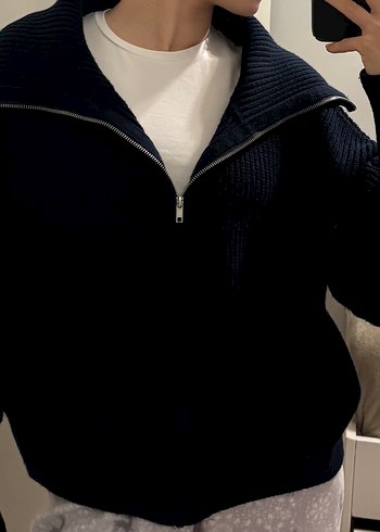 Fermuarlı geniş yakalı Hırka - Görsel 2