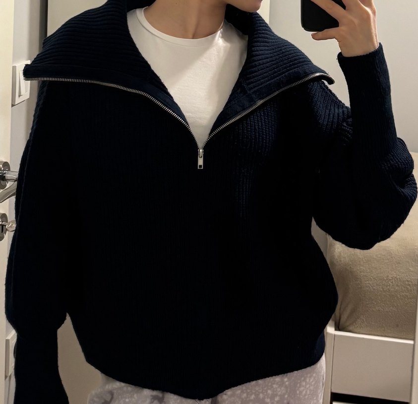 Fermuarlı geniş yakalı Hırka - Görsel 2