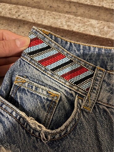 32 Beden Zara bel detaylı pantolon jean