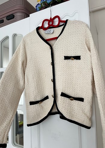 Kadın Beyaz Triko Notlu Yaka Hırka - Görsel 4