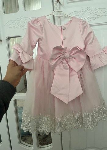 Pembe Uzun Kollu Nakışlı Kız Elbisesi - Görsel 2