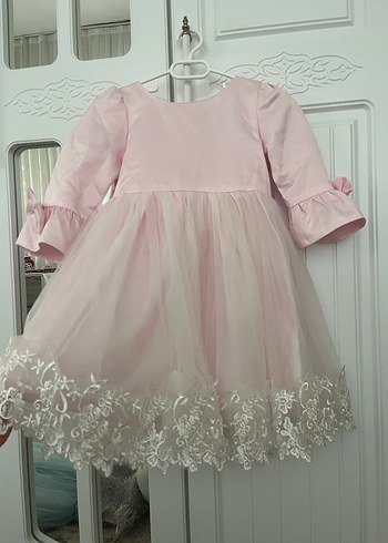 Pembe Uzun Kollu Nakışlı Kız Elbisesi - Görsel 3