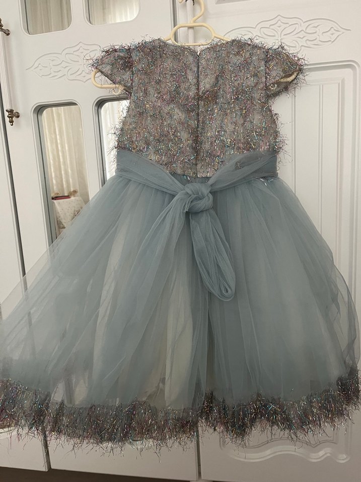 Gri Nakışlı Tül Çocuk Elbisesi - Görsel 2