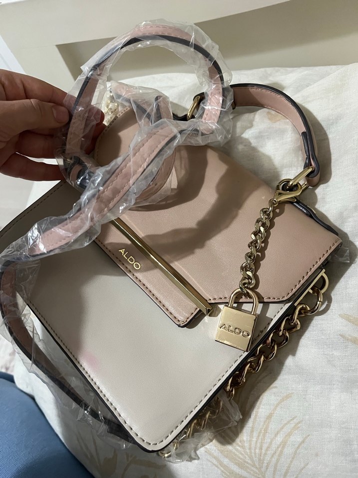 Bej Zincir Detaylı Deri Kadın Çanta - Görsel 5