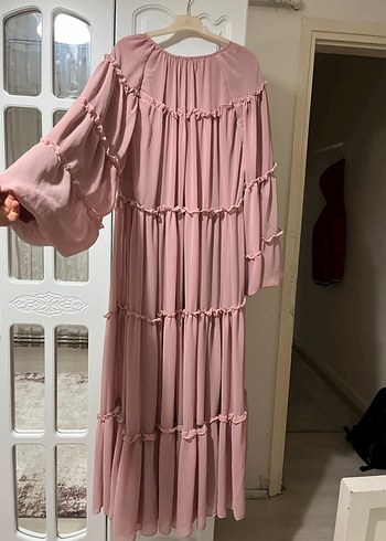 Pembe Uzun Fırfırlı Bohem Elbise - Görsel 6