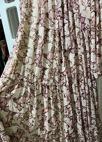 Bordo Çiçek Desenli Uzun Salaş Bohem Elbise - Görsel 4