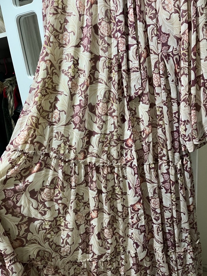 Bordo Çiçek Desenli Uzun Salaş Bohem Elbise - Görsel 4