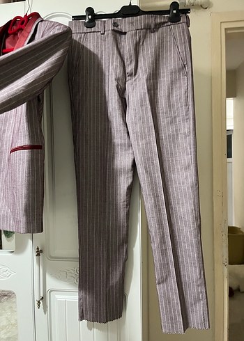 Bordo ve Gri Çizgili Erkek Takım Elbise - Görsel 5