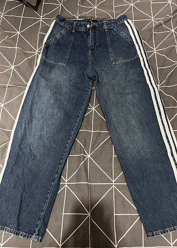 Çizgili Lacivert Kadın Kot Pantolon