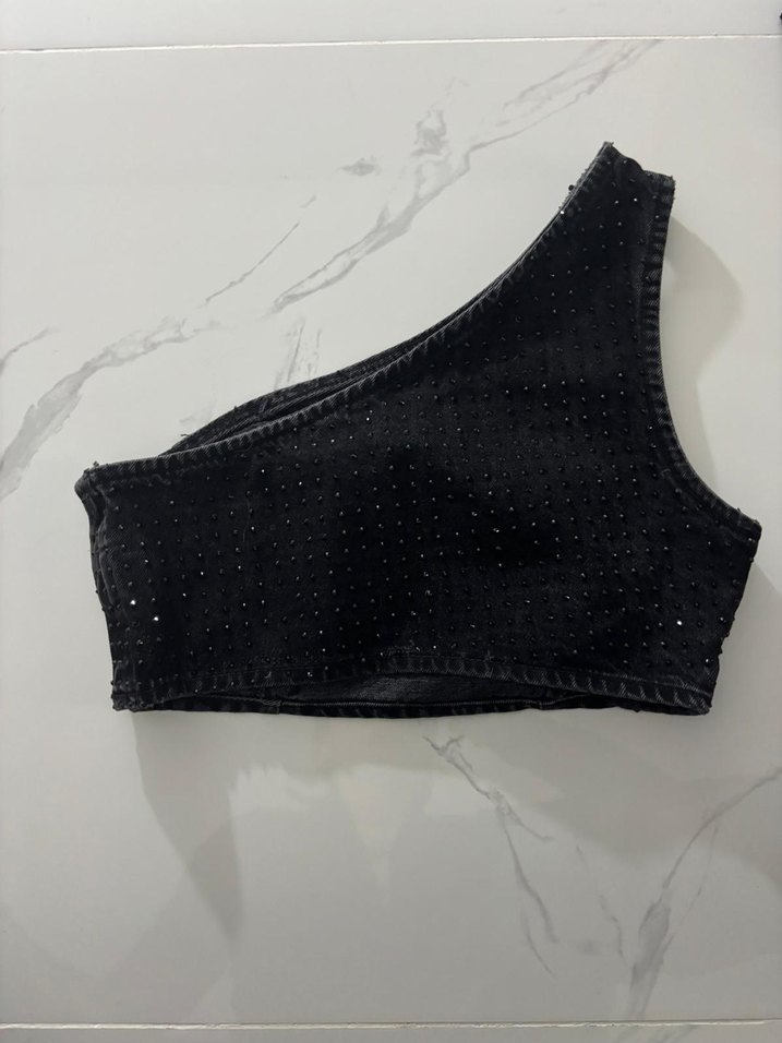 zara taşlı crop büstiyer - Görsel 3