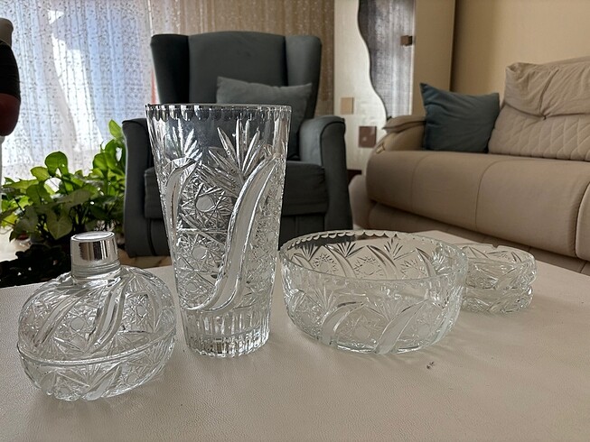 Kristal antika el yapımı vazo seti