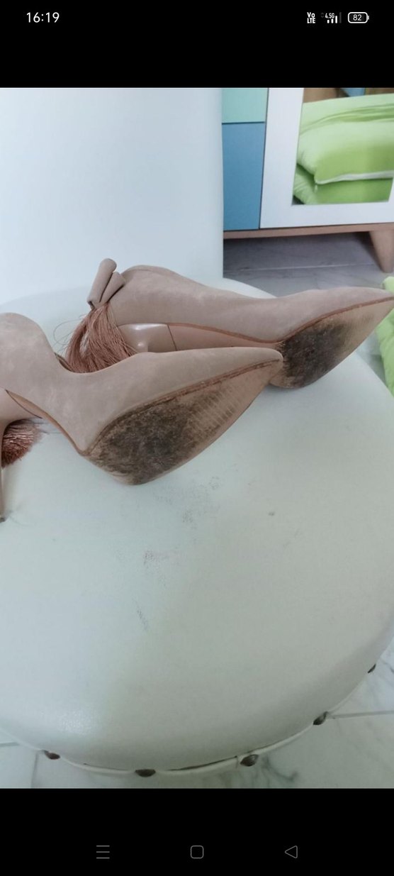 Bej Süet Püsküllü Stiletto Topuklu Kadın Ayakkabı - Görsel 4