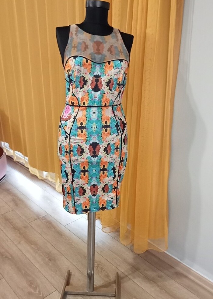 Desenli mini elbise  - Görsel 2