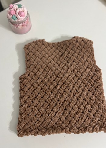 Puffy Örgü Kolsuz Kahverengi Yelek - Görsel 3