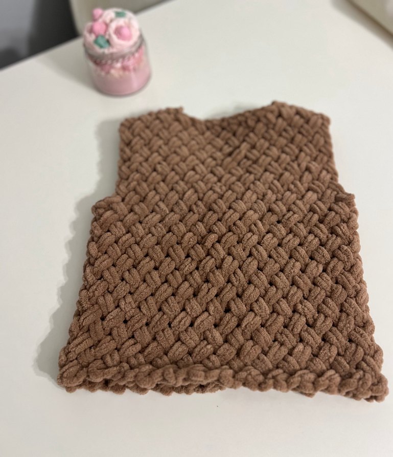 Puffy Örgü Kolsuz Kahverengi Yelek - Görsel 4