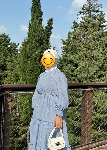 Diğer Mavi Çizgili Tesettür Elbise