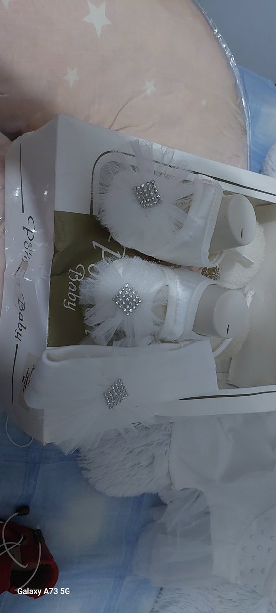 Dantel Detaylı Beyaz Bebek Ayakkabısı ve bandası - Görsel 2