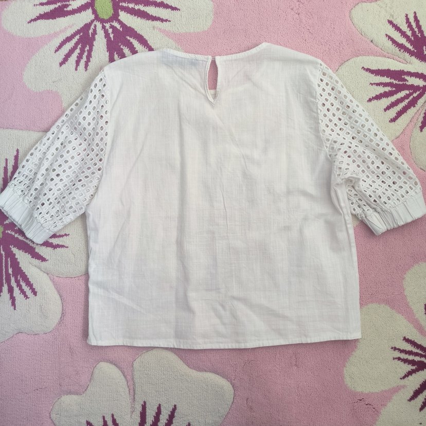 Beyaz Dantel Detaylı Kısa Kollu Kadın Bluz - Görsel 2