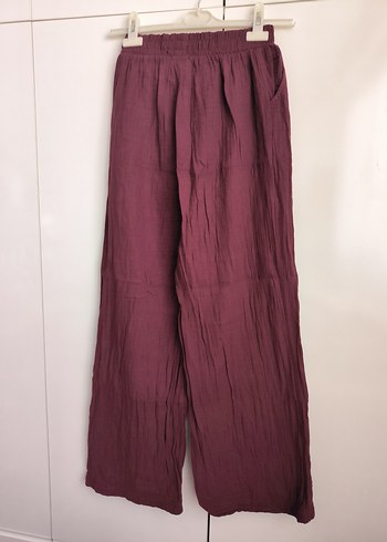 Bordo Bol Kesim Keten Pantolon - Görsel 3