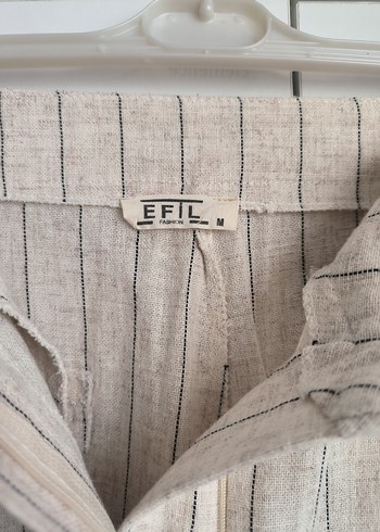 Bej Çizgili Kadın Keten Pantolon - Görsel 3