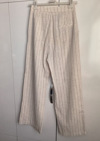 Bej Çizgili Kadın Keten Pantolon - Görsel 2