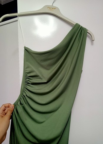 Tek Omuz Drapeli Yeşil Abiye Elbise - Görsel 3