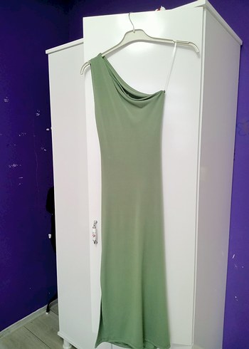 Tek Omuz Drapeli Yeşil Abiye Elbise - Görsel 4