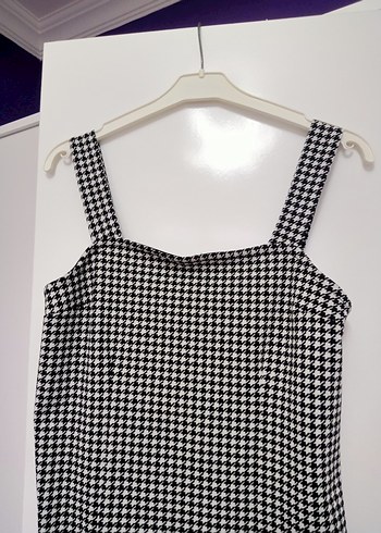 Gri Beyaz Kareli Midi Elbise - Görsel 2