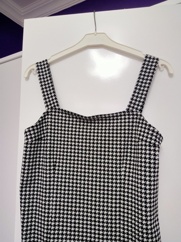 Gri Beyaz Kareli Midi Elbise - Görsel 2