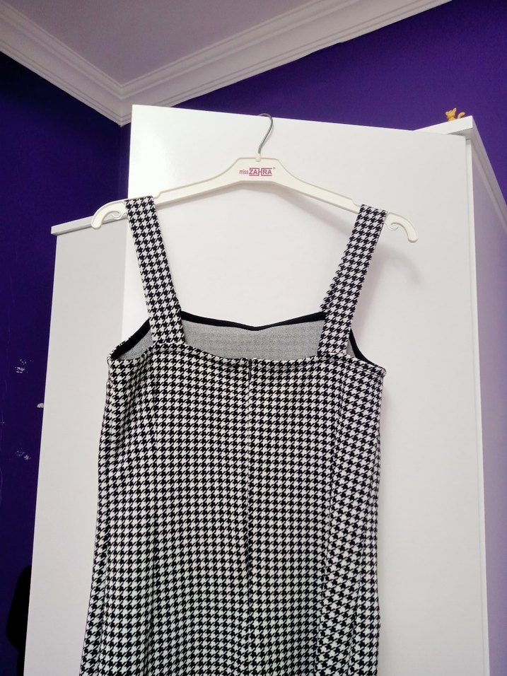 Gri Beyaz Kareli Midi Elbise - Görsel 3