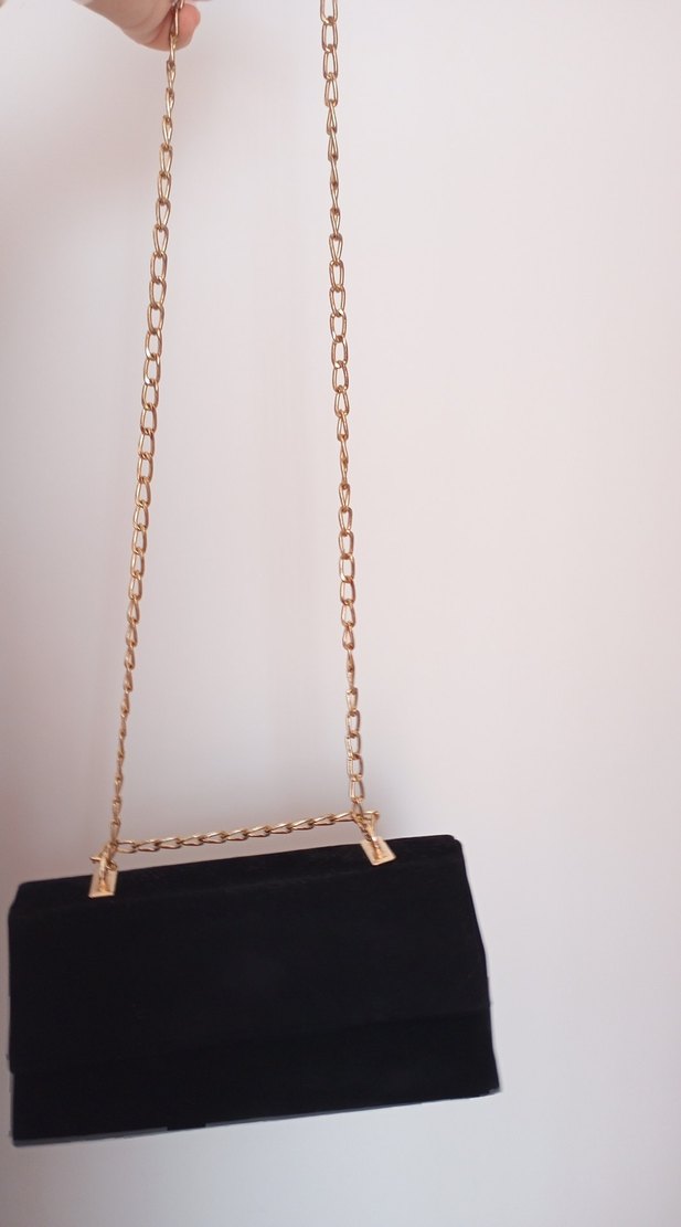 Zincir Detaylı Siyah Süet Kadın Çanta - Görsel 4