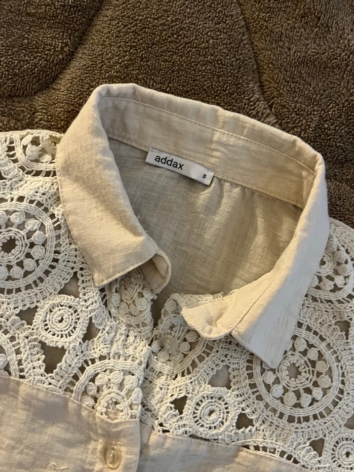 Nakışlı, düğmeli keten gömlek - Görsel 2