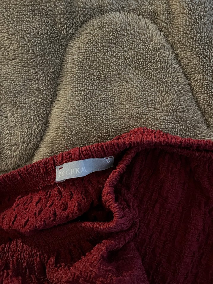 Bordo Triko Kadın Bol Kesim Pantolon - Görsel 2