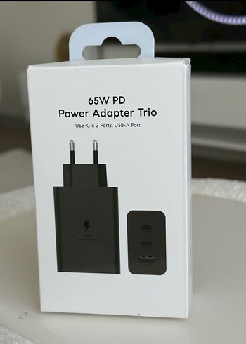 3 Portlu Siyah Telefon Şarj Cihazı, 65W Max hızlı şarj - Görsel 3