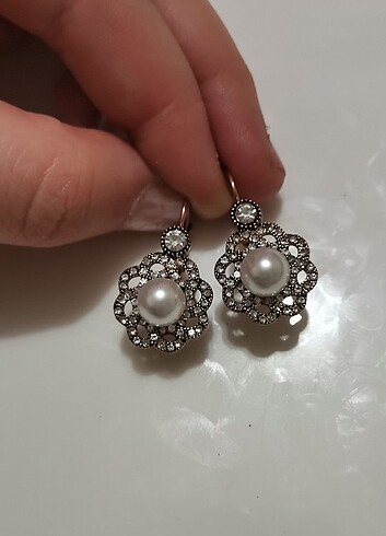 Elmas modeli İncili küpe 