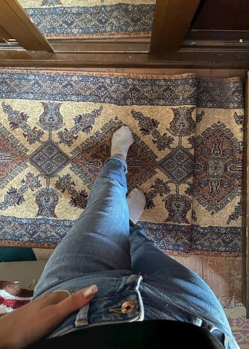 38 Beden Kadın Siyah Batik Desenli Rahat Kesim Midi Jean