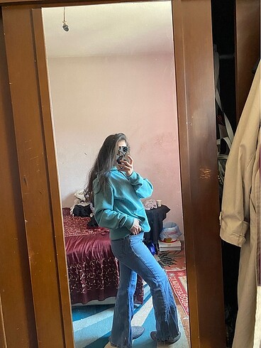 m Beden mavi Renk Jean Bol paça pantolon