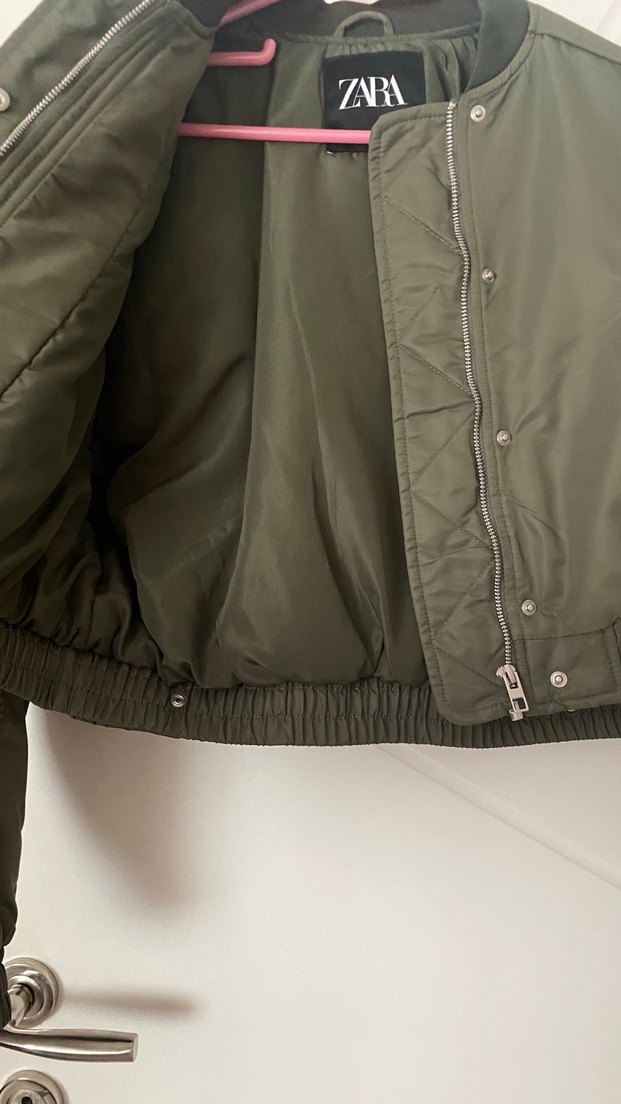 ZARA Haki Deri Düğmeli Salaş Ceket - Görsel 3