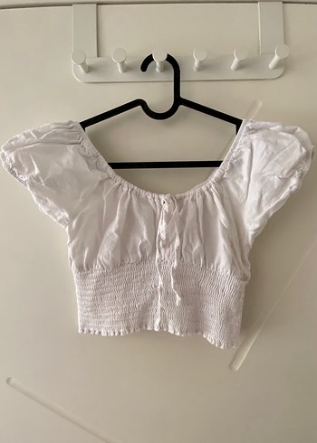 s Beden Beyaz Kısa Kollu Mini Keten Bluz