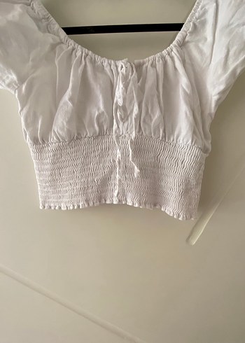 s Beden beyaz Renk Beyaz Kısa Kollu Mini Keten Bluz