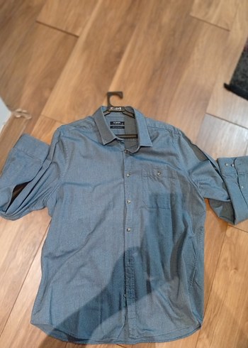 Gri Denim Erkek Gömlek, Regular Fit, Uzun Kollu
