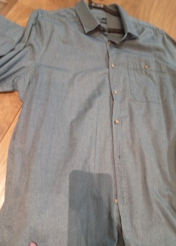 xxl Beden Gri Denim Erkek Gömlek, Regular Fit, Uzun Kollu