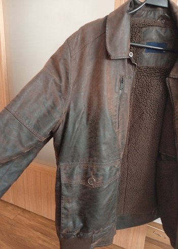 3xl Beden Kahverengi Kürklü Deri Erkek Ceket