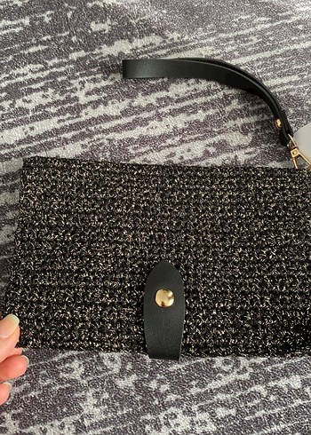 Örgü Kadın Clutch Çanta Siyah