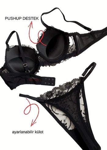 Siyah Destekli Push Up Sıfır Sütyen+tanga - Görsel 3
