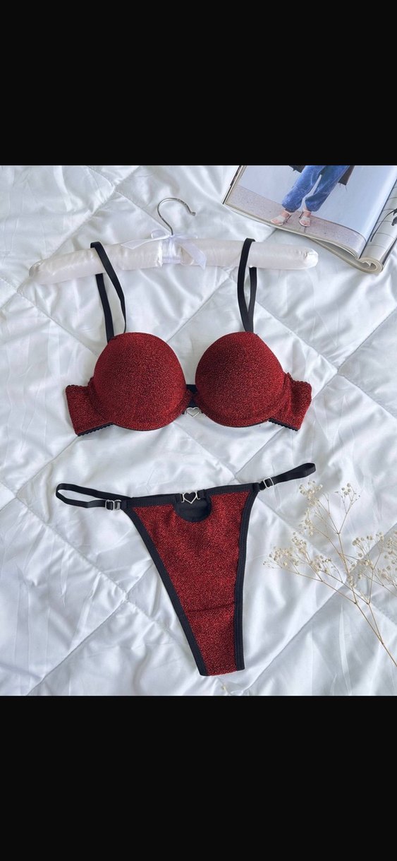 Simli Kırmızı Push Up Destekli Sütyen+Tanga - Görsel 2