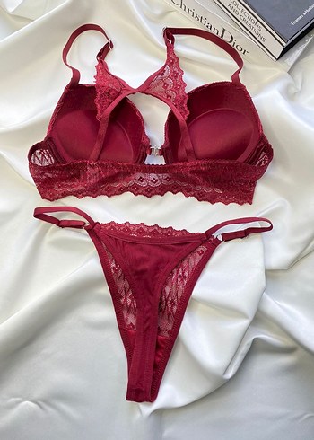 Bordo Dantelli Çeyizlik Sıfır Sütyen Takımı - Görsel 4