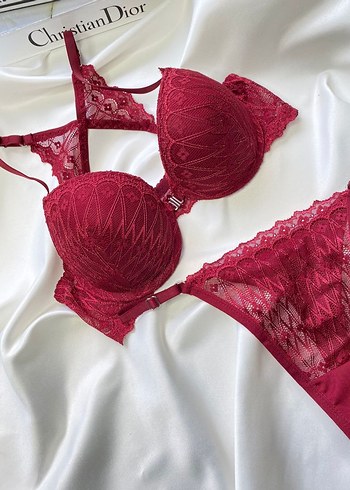 Bordo Dantelli Çeyizlik Sıfır Sütyen Takımı - Görsel 2